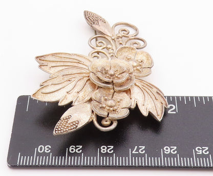 925 Sterling Silver Vintage Brooch Designer Cutout Floral Design   BP11750