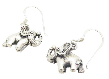 925 Sterling Silver  Vintage Shiny Petite Elephant Dangle Earrings  EG3342