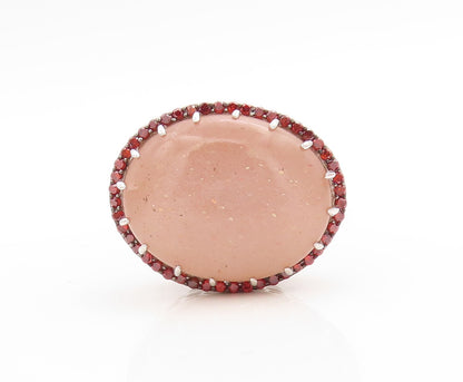 925 Sterling Silver Vintage Ring Large Oval Gemstone Halo Pink CZ  Sz 7 RG30648
