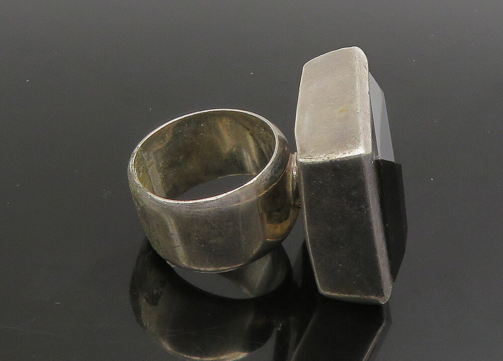 925 Sterling Silver  Vintage Black Spinel Square Cocktail Ring Sz 5  RG23454