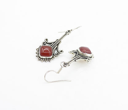 925 Sterling Silver  Vintage Carnelian Rope Twist Detail Drop Earrings EG3220
