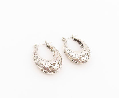 925 Sterling Silver Vintage Earrings Classic Openwork Scroll Hoops  EG14463