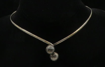 925 Sterling Silver  Vintage Dark Tone Sphere Ends Collar Necklace  NE2480