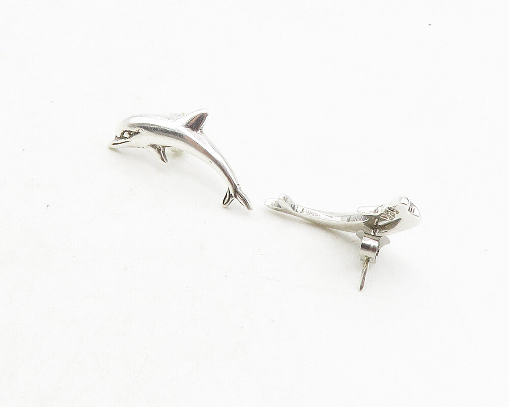 925 Sterling Silver  Vintage Shiny Leaping Dolphin Motif Drop Earrings  EG5248