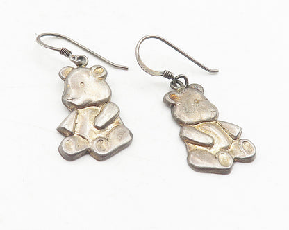 925 Sterling Silver  Vintage Dark Tone Teddy Bear Motif Drop Earrings  EG6086