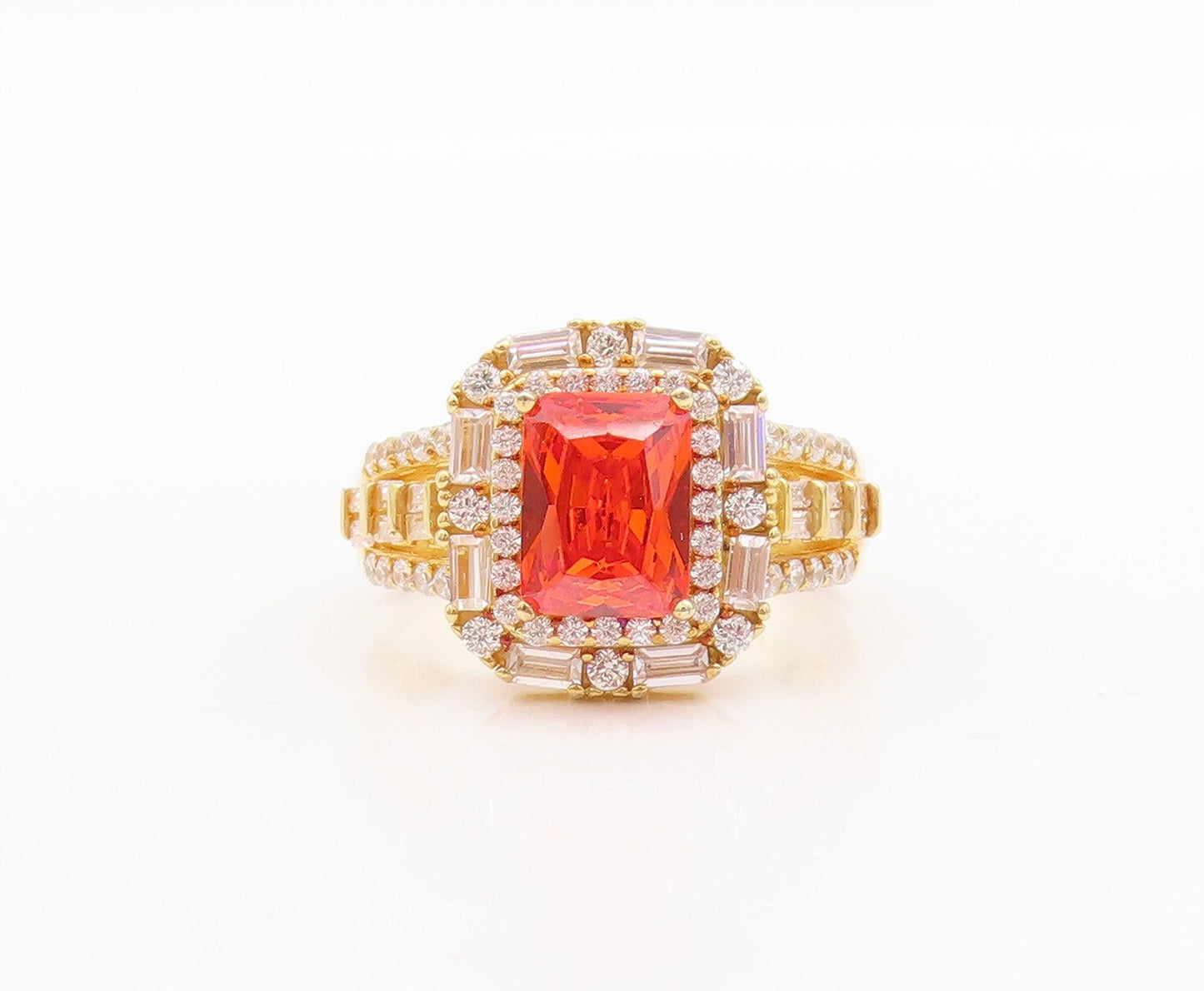 925 Sterling Silver Vintage Ring Gold Plated Orange & White CZ  Sz 7  RG29628