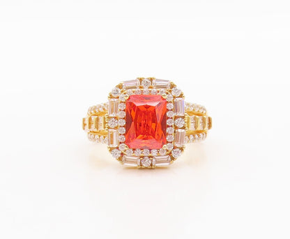 925 Sterling Silver Vintage Ring Gold Plated Orange & White CZ  Sz 7  RG29628