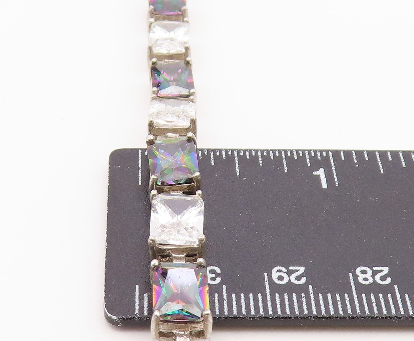 925 Sterling Silver  Vintage Cubic Zirconia & Mystic Topaz Bracelet  BT9518