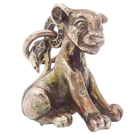 925 Sterling Silver Vintage Pendant Solid 3D Carved Disney Simba Charm PT22817