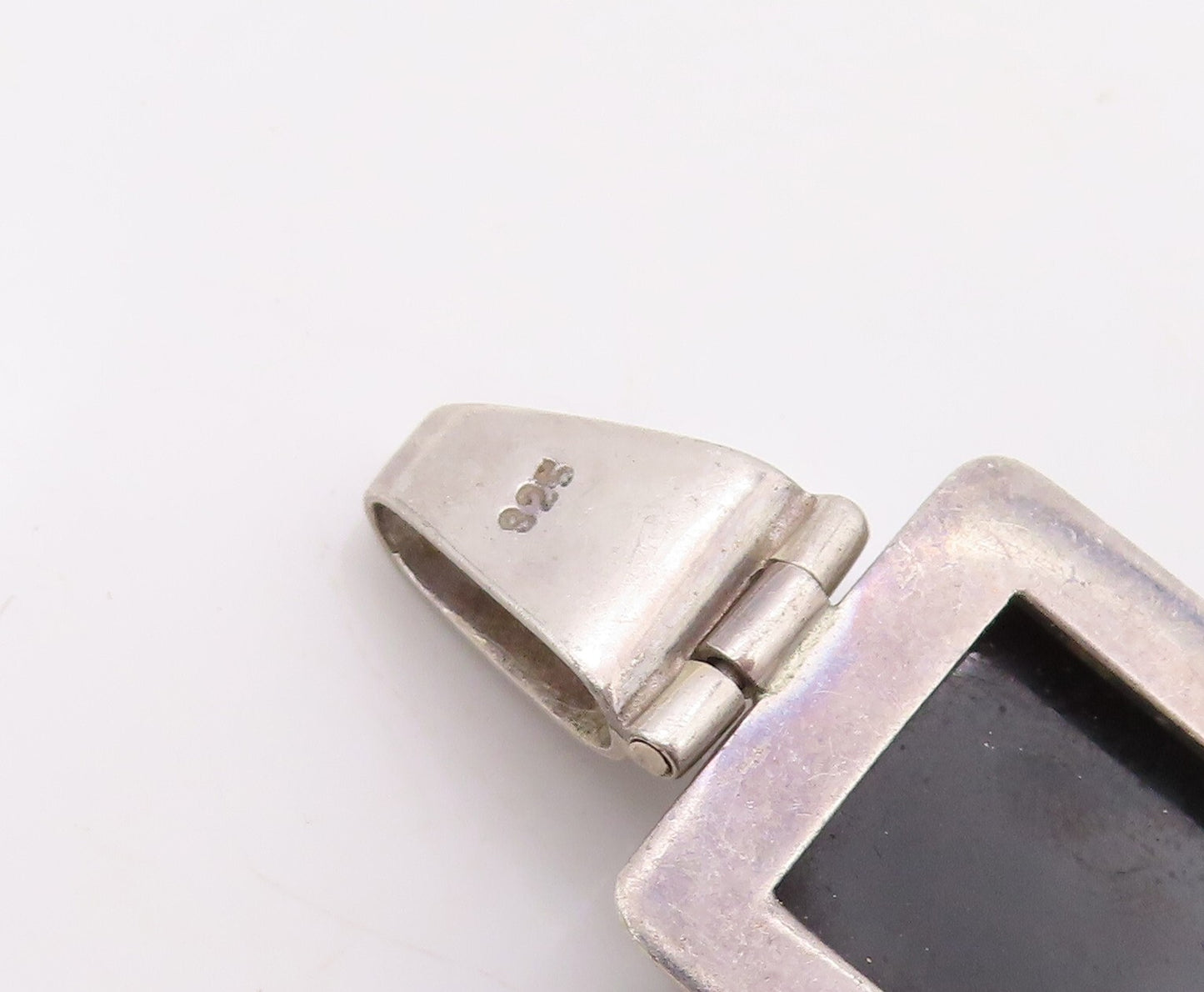 925 Sterling Silver Vintage Pendant Rectangle Cabochon Honey Amber  PT23551