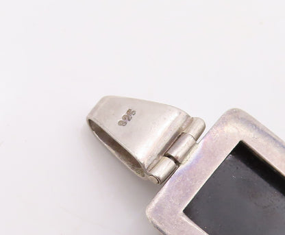 925 Sterling Silver Vintage Pendant Rectangle Cabochon Honey Amber  PT23551