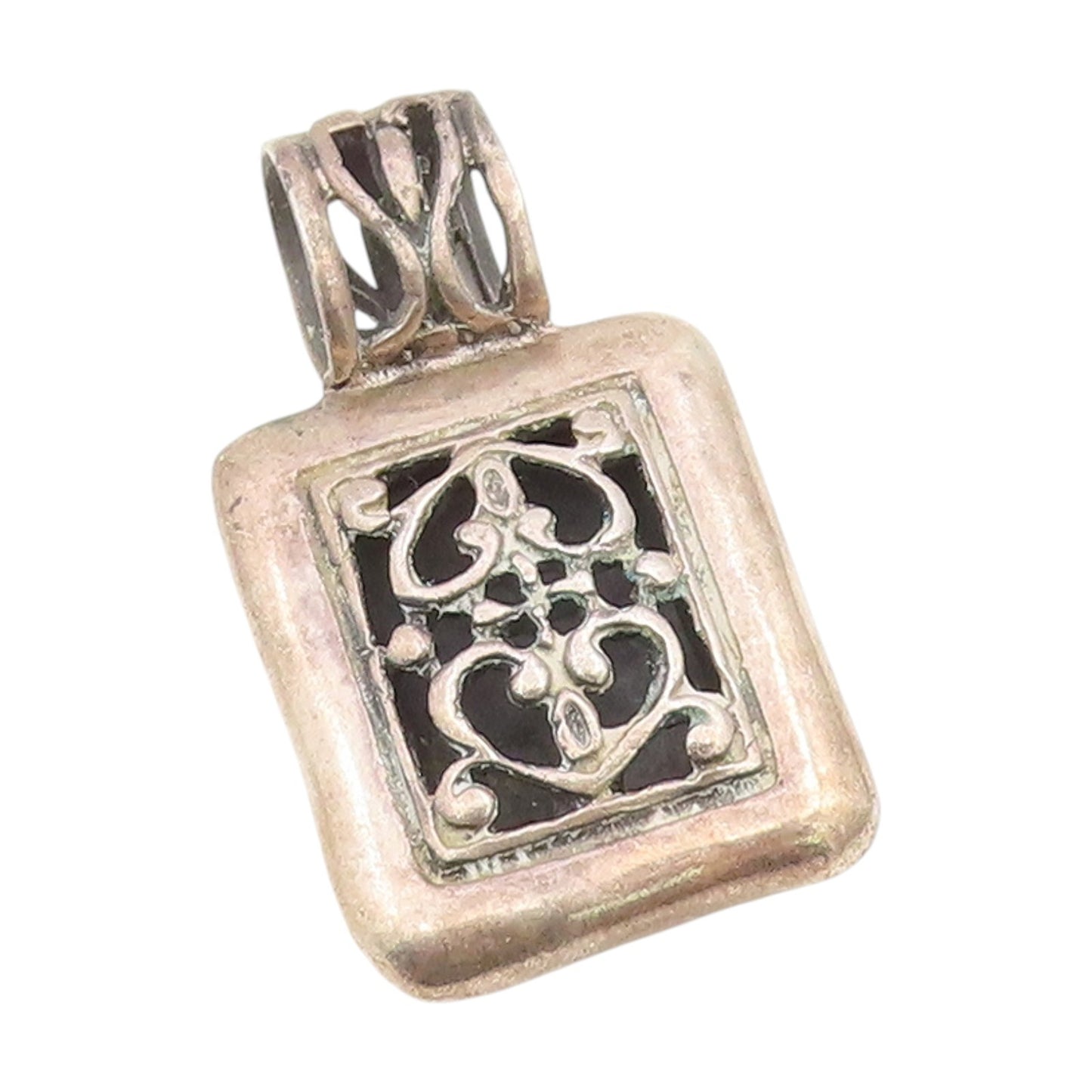 925 Sterling Silver Vintage Pendant Solid Rectangular Scrollwork Locket  PT25472