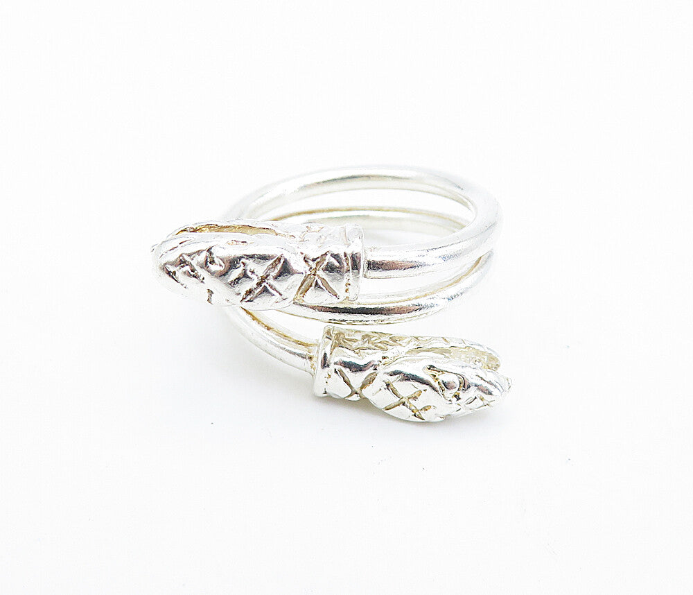 925 Sterling Silver  Vintage Shiny Snake's Head Bypass Band Ring Sz 6  RG6457