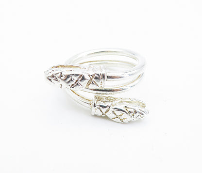925 Sterling Silver  Vintage Shiny Snake's Head Bypass Band Ring Sz 6  RG6457