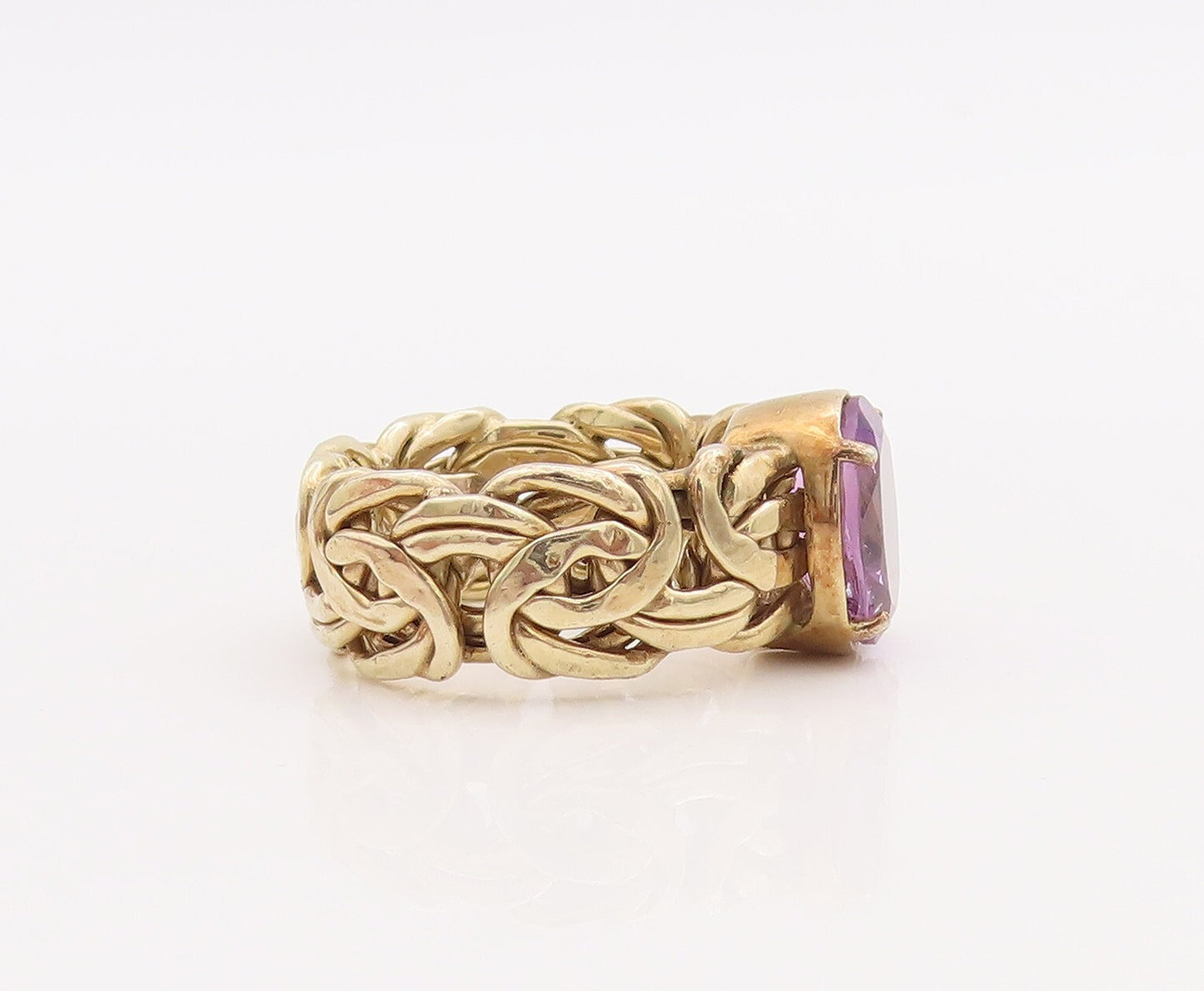 925 Sterling Silver Vintage Ring Gold Plated Oval Amethyst  Sz 7.5  RG28875