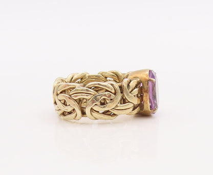 925 Sterling Silver Vintage Ring Gold Plated Oval Amethyst  Sz 7.5  RG28875