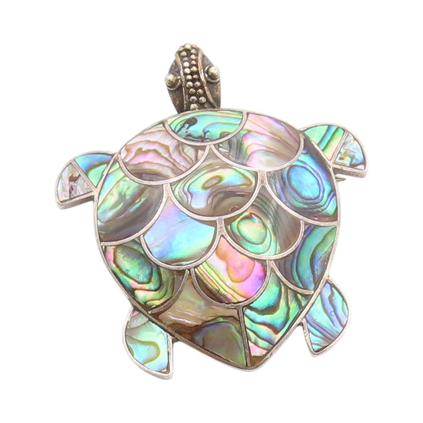 925 Sterling Silver Vintage Brooch Abalone Inlay Sea Turtle Charm  BP11794