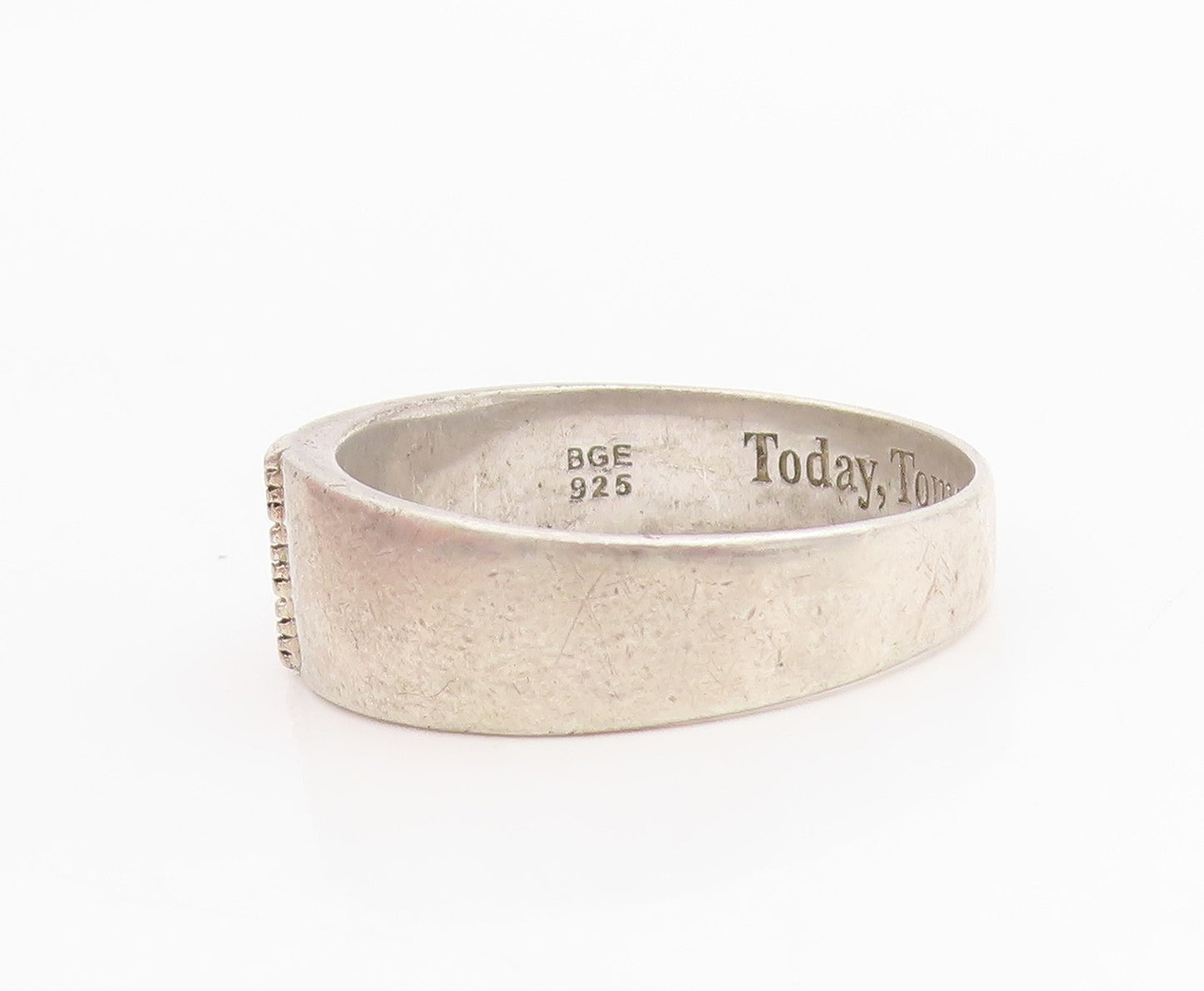 925 Sterling Silver Vintage Ring Real Diamonds Engraved Band  Sz 13.5  RG34800
