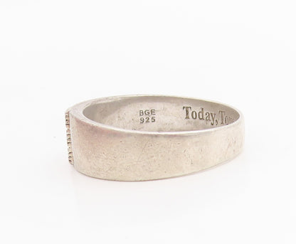 925 Sterling Silver Vintage Ring Real Diamonds Engraved Band  Sz 13.5  RG34800