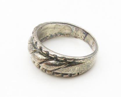 925 Sterling Silver  Vintage Shiny Slanted Etched Band Ring Sz 5.5  RG10229