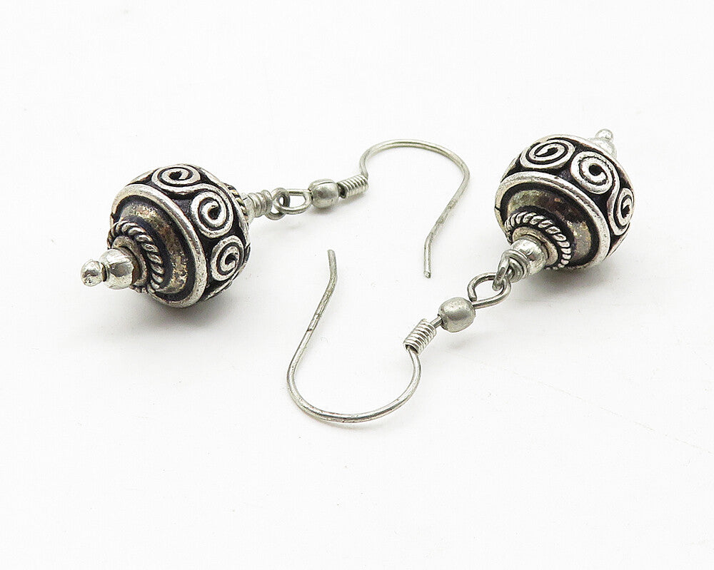 925 Sterling Silver  Vintage Dark Tone Swirl Patterned Drop Earrings  EG6291