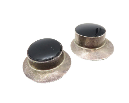 MEXICO 925 Sterling Silver  Vintage Black Onyx Non Pierce Drop Earrings EG5937