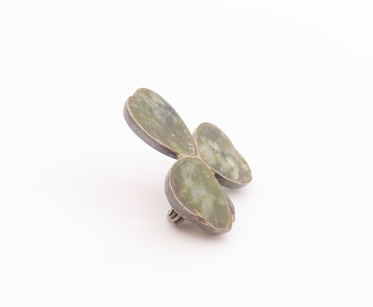 925 Sterling Silver Vintage Brooch Gemstone Inlay Cutout Clover  BP11719