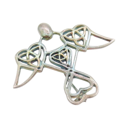 925 Sterling Silver Vintage Brooch Guardian Angel Celtic Knot Cut Out  BP11834