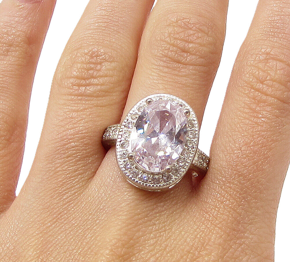 925 Silver  Vintage White Topaz & Cubic Zirconia Cocktail Ring Sz 8  RG3202