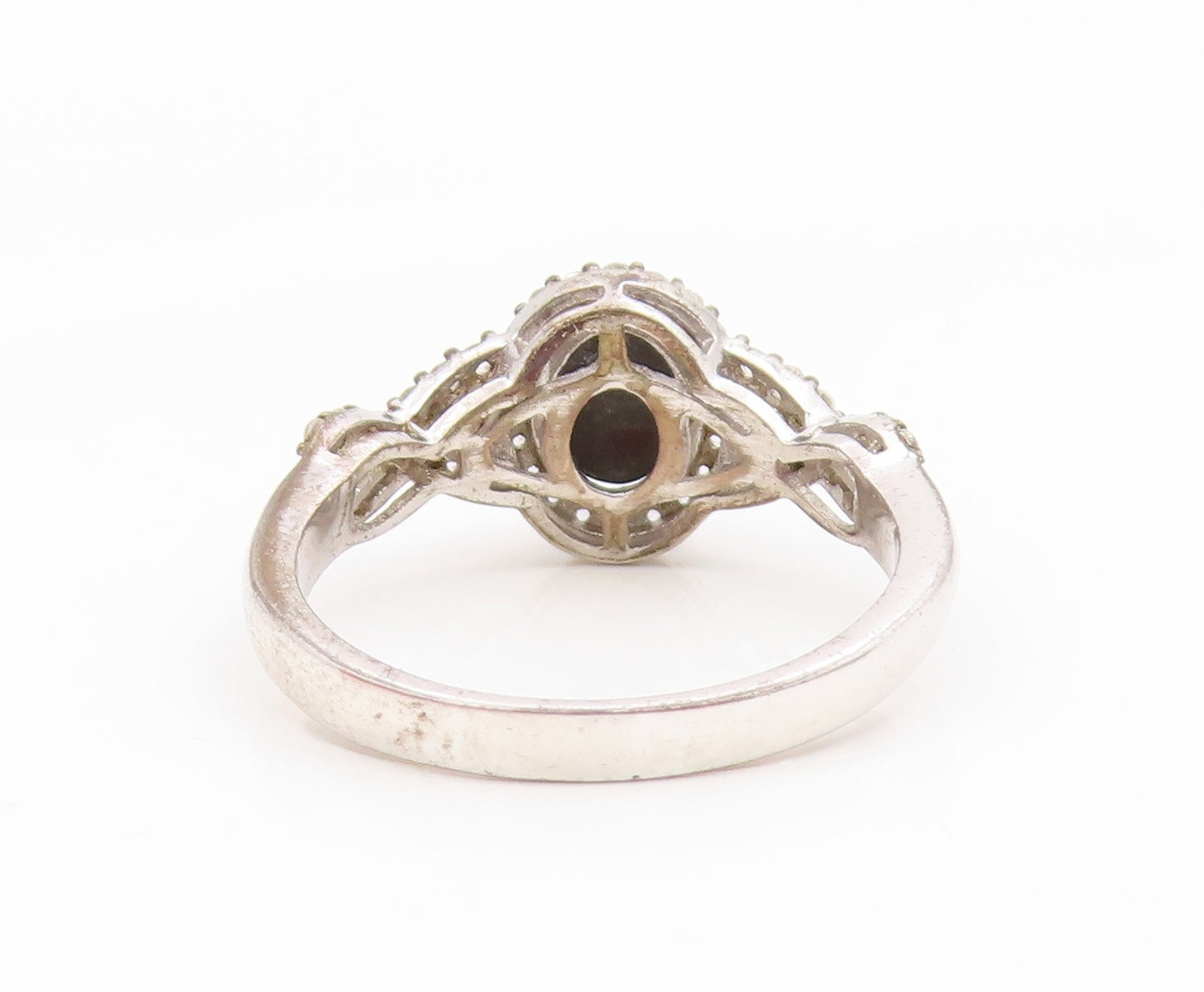 925 Sterling Silver Vintage Ring Oval Moonstone & CZ Elegant Band  Sz 9  RG35200