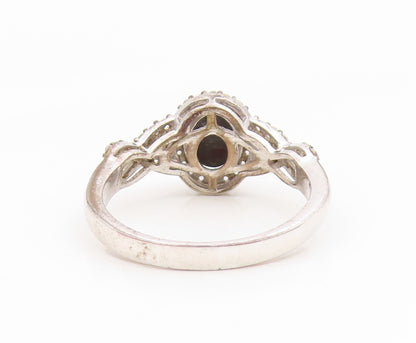 925 Sterling Silver Vintage Ring Oval Moonstone & CZ Elegant Band  Sz 9  RG35200