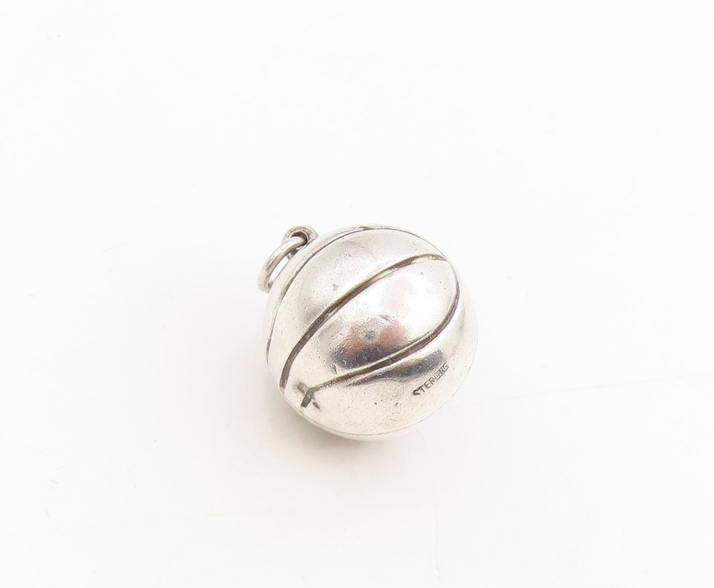 925 Sterling Silver Vintage Pendant Engraved Lacing Basketball Charm  PT25345
