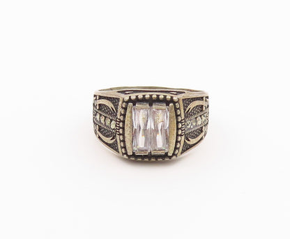 925 Sterling Silver Vintage Ring Baguette CZ Statement Band  Sz 9.5  RG36561