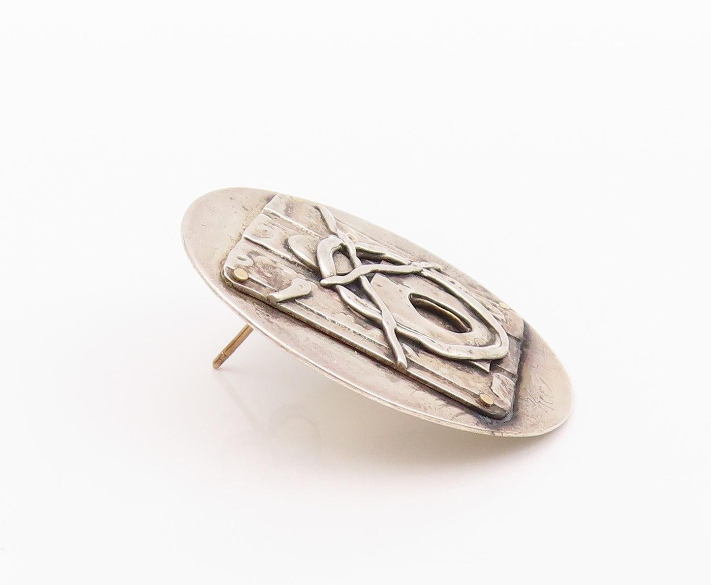 925 Sterling Silver Vintage Earrings Designer Brutalist Carved  EG13509