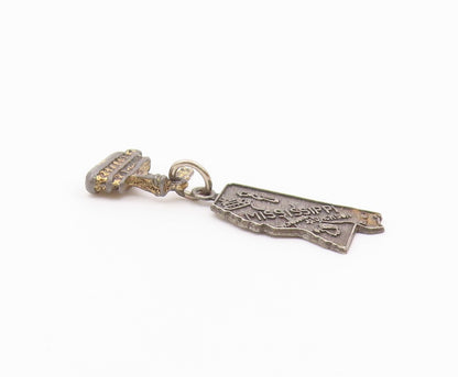 925 Sterling Silver  Vintage Oxidized Mississippi Map Ferry Pendant  PT9039