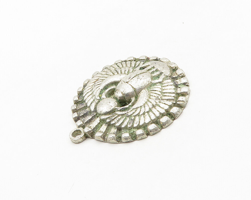 MIDDLE EAST 925 Silver  Vintage Heavy Winged Scarab Round Pendant  PT15171
