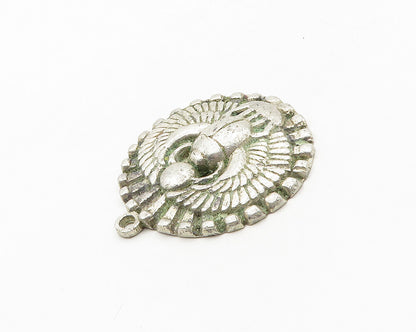 MIDDLE EAST 925 Silver  Vintage Heavy Winged Scarab Round Pendant  PT15171
