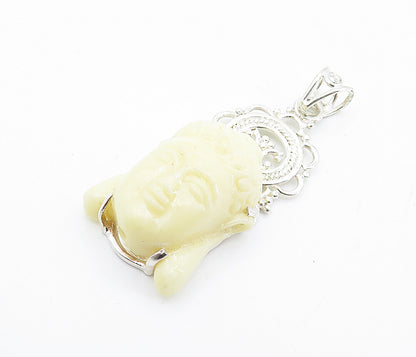 925 Sterling Silver  Sculpted Face Shiny Swirl Bail Drop Pendant  PT6124
