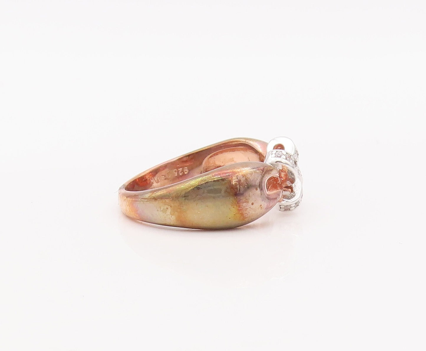 925 Sterling Silver Vintage Ring Rose Gold Plated CZ Inlay Knot  Sz 7  RG29319