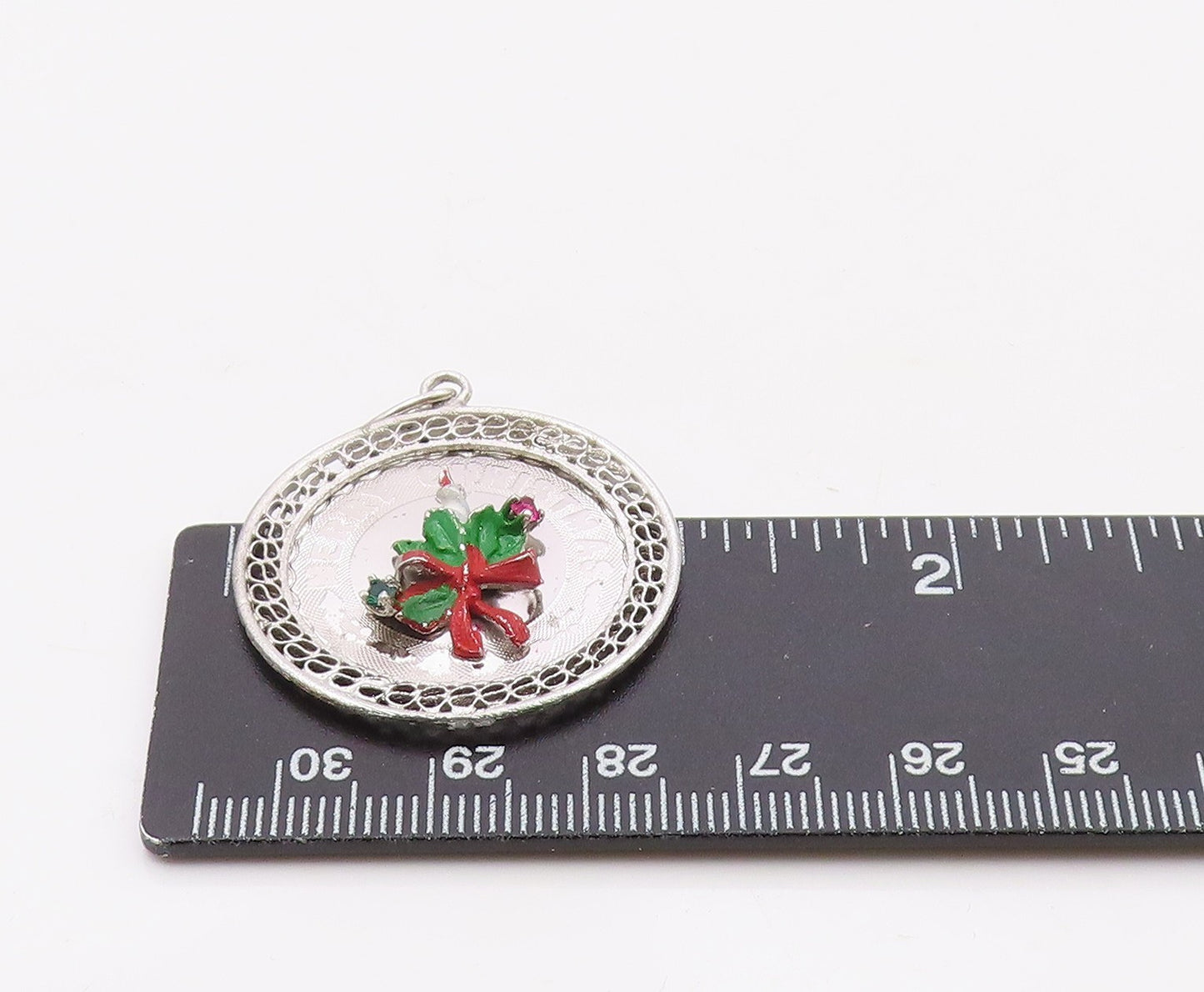 925 Sterling Silver  Vintage Enamel Merry Christmas Candle Pendant  PT18868