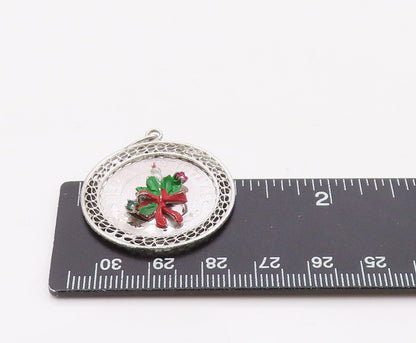 925 Sterling Silver  Vintage Enamel Merry Christmas Candle Pendant  PT18868