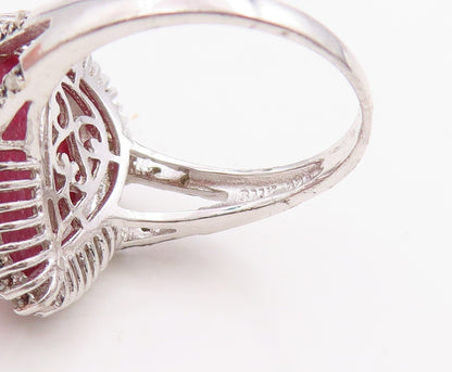 925 Sterling Silver Vintage Ring Drop Cut Red Gemstone Halo Topaz Sz 8  RG30969