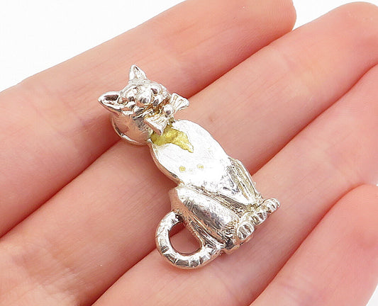 MILLEFIORI 925 Sterling Silver  Vintage Shiny Sitting Cat Motif Pendant PT3736