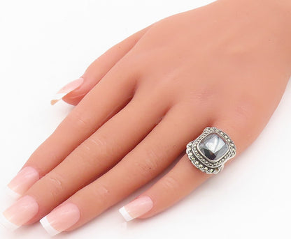 925 Sterling Silver Vintage Ring Dark Tone Victorian Hematite  Sz 3.5  RG31718