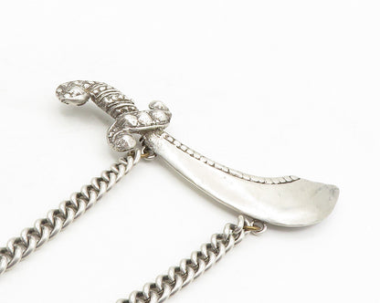 925 Sterling Silver  Vintage Antique Dagger Sword Curb Link Brooch Pin  BP3940
