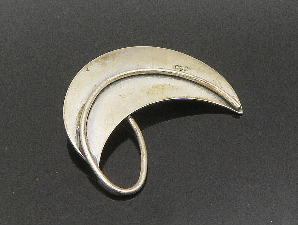 925 Sterling Silver  Vintage Modernist Crescent Moon Brooch Pin  BP9425