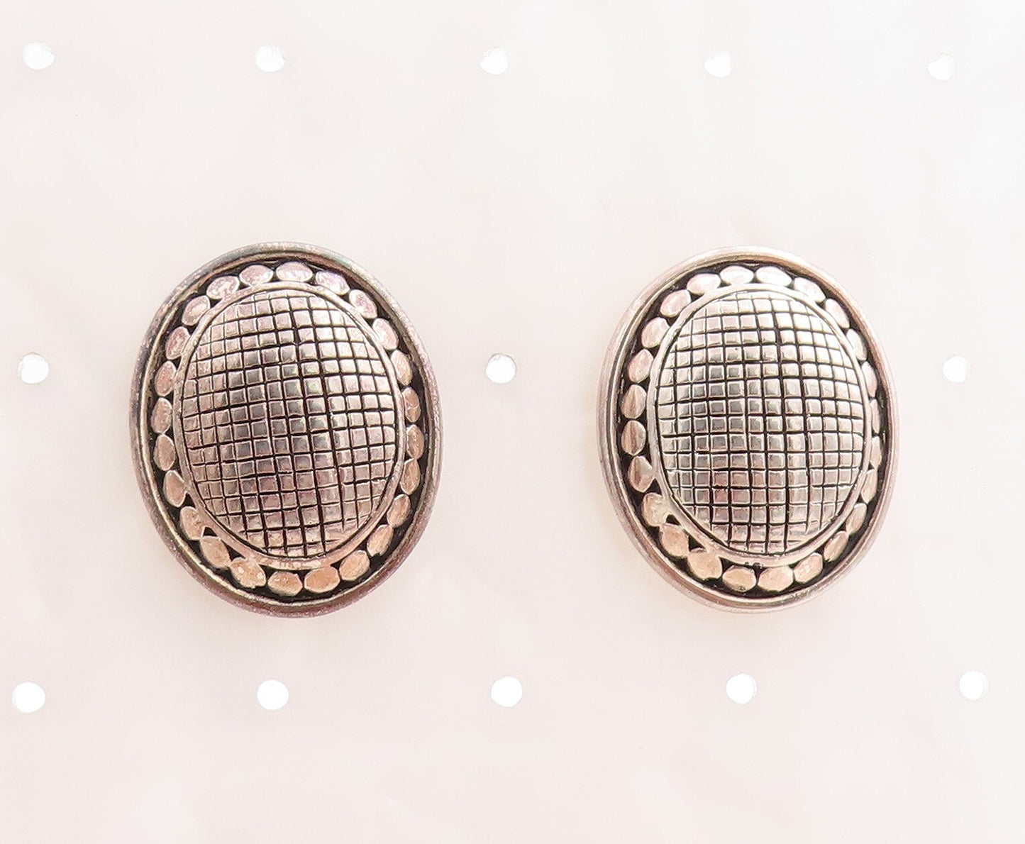 925 Sterling Silver Vintage Earrings AIRESS Bead Border Checks Etched  EG13274
