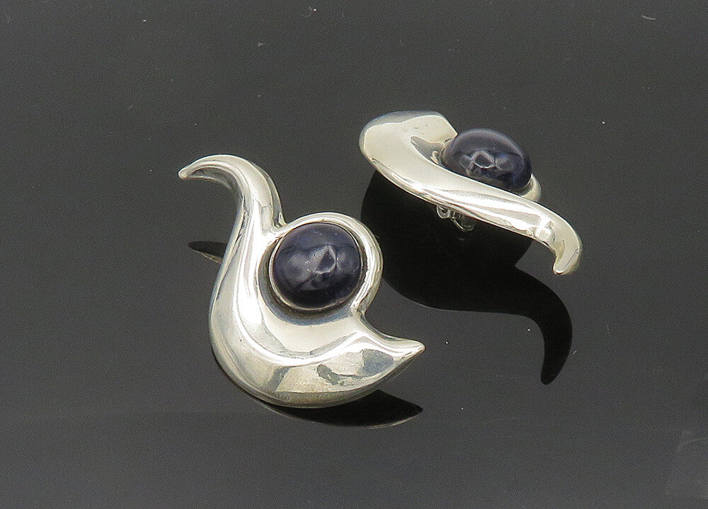 MEXICO 925 Silver  Vintage Black Onyx Shiny Non Pierce Earrings  EG10168