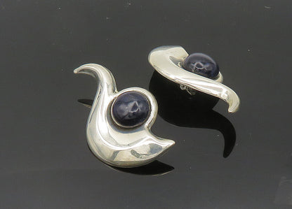 MEXICO 925 Silver  Vintage Black Onyx Shiny Non Pierce Earrings  EG10168