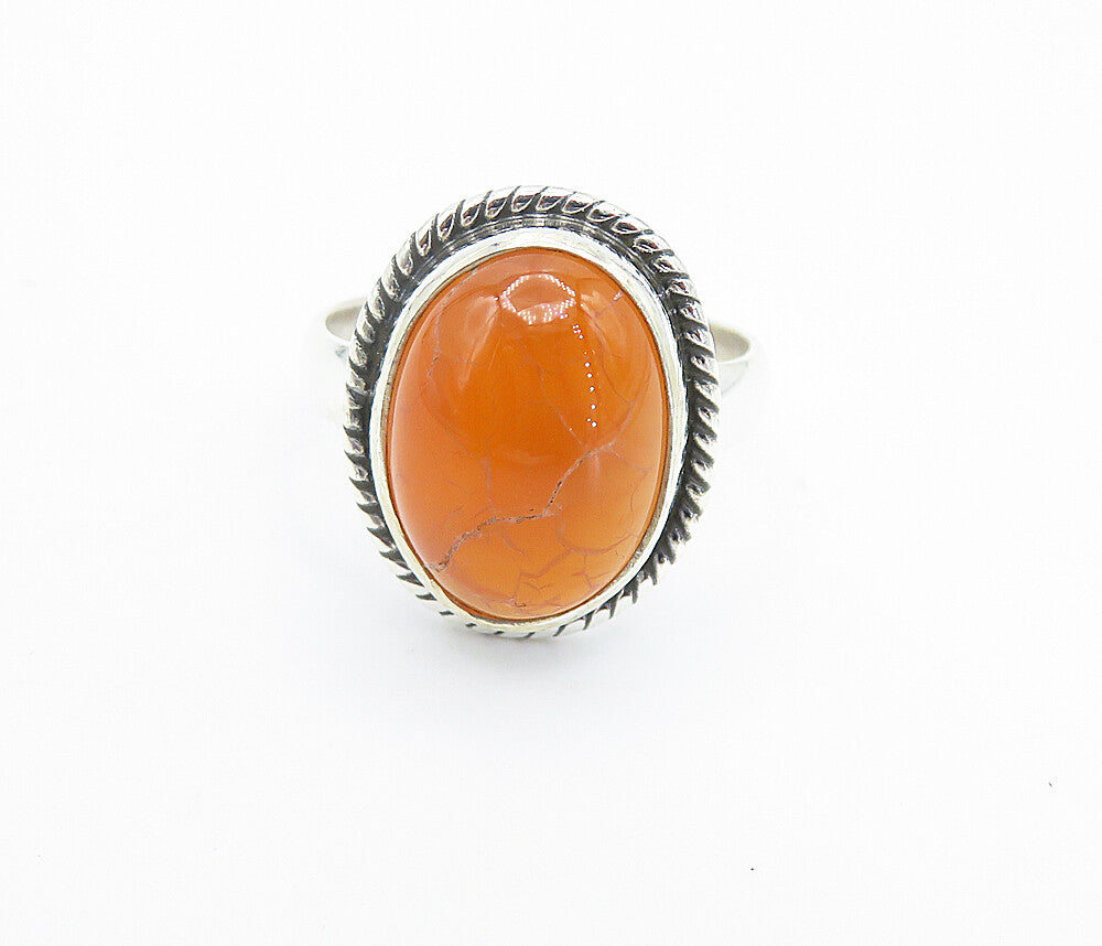 925 Sterling Silver  Cabochon Cut Carnelian Twist Cocktail Ring Sz 6.5  RG8515